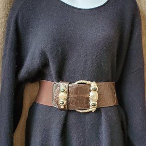 Owl heavy stone metal statement dark brown belt